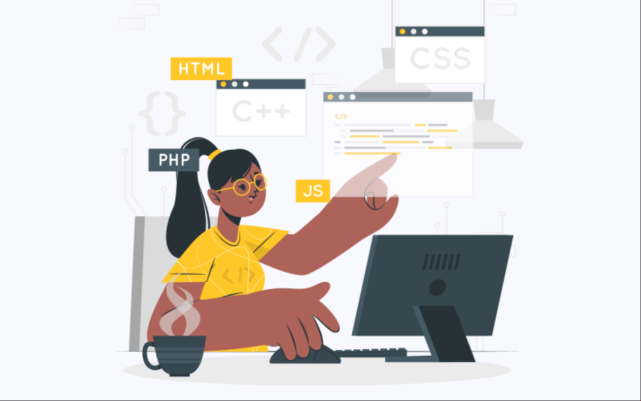 Imagem: Freepik Ilustração de uma mulher trabalhando com programação