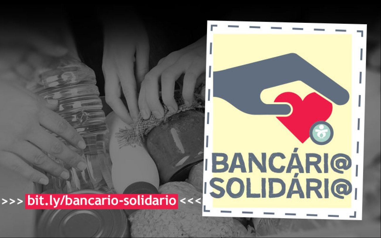 Arte: Linton Publio Logo da campanha Bancário Solidário, acompanhado pelo endereço do site da campanha: bit.ly/bancario-solidario