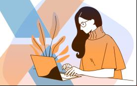 Arte em desenho mostra uma mulher teclando em um notebook. Ao lado dela, o ""X" do logo da Caixa em tamanho grande 