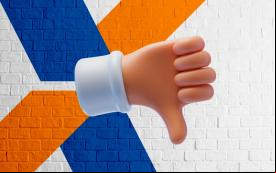 Imagem de um mão com o polegar para baixo, com o logo da Caixa ao fundo