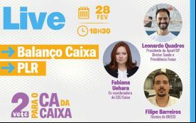 Imagem de divulgação da live sobre o balanço da Caixa e pagamento da PLR