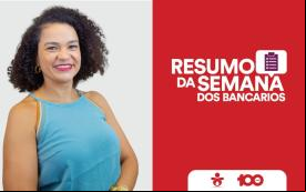 Fotografia de Erica de Oliveira, secretária de Imprensa do Sindicato e apresentadora do Resumo da Semana, acompanhada da frase Resumo da Semana