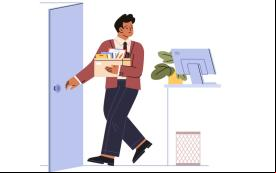 Imagem de um trabalhador deixando o local de trabalho com seus pertences