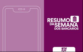 Contorno de um celular, acompanhado da frase Resumo da Semana dos Bancários