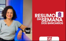 Fotografia de Erica de Oliveira, secretária de Imprensa do Sindicato e apresentadora do Resumo da Semana, acompanhada da frase Resumo da Semana