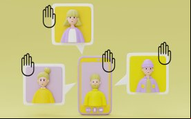 Ilustração de quatro pessoas participando de uma assembleia virtual