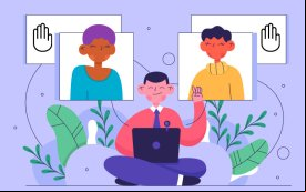 Ilustração de pessoas participando de uma assembleia virtual