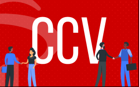 Sigla CCV, com ilustração de pessoas dando as mãos