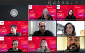 Print da tela do computador durante reunião online com o Bradesco. A Imagem mostra os rostos dos dirigentes sindicais que participaram da reunião