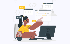 Ilustração de uma mulher trabalhando com programação