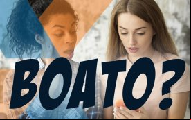 Arte com duas mulheres olhando ao celular com cara de assustadas, com a pergunta "boato" abaixo e parte da logo da Caixa como marca d´água por cima da imagem