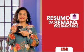 Fotografia de Erica de Oliveira, secretária de Imprensa do Sindicato e apresentadora do Resumo da Semana, acompanhada da frase Resumo da Semana