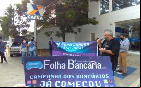 Atividade da Campanha Nacional dos Bancários 2022 em agência da Caixa em Moema, zona sul
