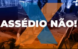 Foto do evento Nação Caixa, acompanhada do logo da Caixa e dos dizeres "assédio não"
