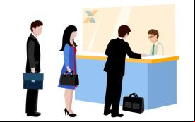Ilustração de uma fila em caixa de banco