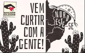 Imagem do mapa do Nordeste, acompanhada da frase Vem curtir com a gente e do termo Nordeste-se