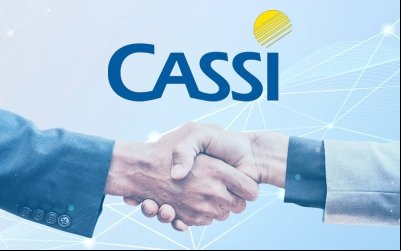 Imagem composta do logo da Cassi e, abaixo dele, duas mãos se cumprimentando