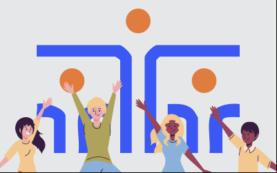 Ilusrtação de pessoas felizes, com o logo da funcef ao fundo