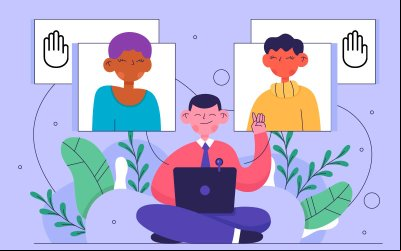 Ilustração de pessoas participando de uma assembleia virtual