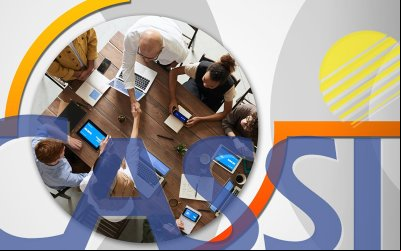 Arte com foto de pessoas em uma reunião e abaixo a logo da Cassi