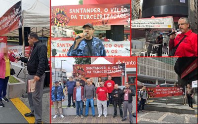Fotos de protestos do Sindicato em agências do Santander