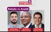 Dois rostos de homens brancos com cabelos pretos e barba e um negro com cabelos grisalhos e sem barba 