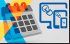Imagem de um calendário, com um ícone de computador