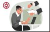 Arte em desenho composta de uma cena de assédio moral em um loca de trabalho (um homem em pé grita com outro sentado em uma mesa). O logo do bank of china aparece no canto superior direito 