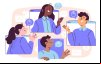 Ilustração de quatro pessoas participando de uma assembleia virtual